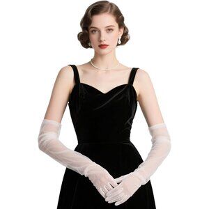 Women's Tulle White Long Satin Gloves Evening Elbow Length Party Costumes